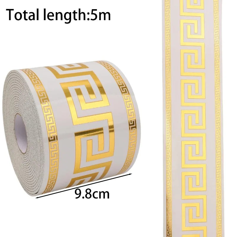 Self Adhesive Skirting Board PVC Soft Wall Trim Strip Waist Line Sticker Waterproof Gold Border Floor Edge Protector Home Decor