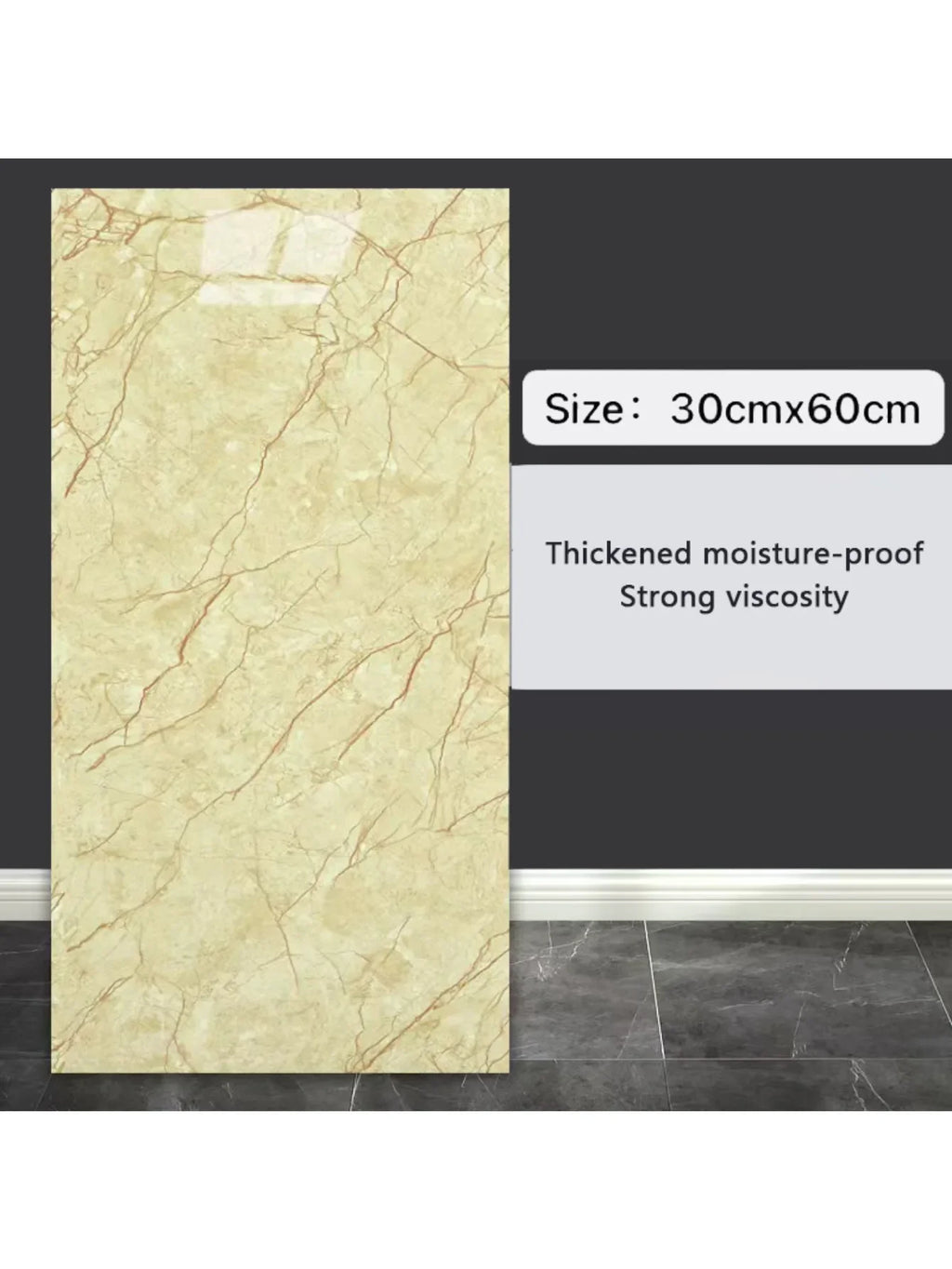 10-Pack Self-Adhesive Marble Tile Stickers – Waterproof 30x60cm PVC Peel-and-Stick Tiles for Kitchen & Bathroom Walls/Floors