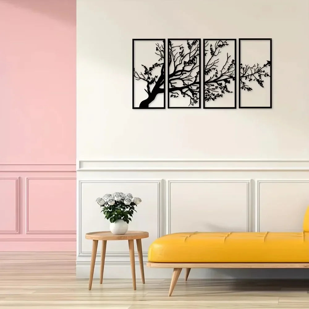 4-Piece Metal Wall Art Set Elegant Tree of Life Design Stunning Metal Tree Wall Decor for Interior Decoration and Modern Spaces