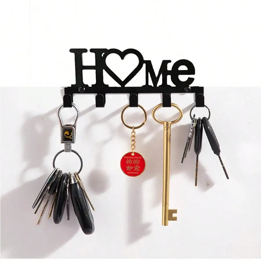 1pc Black Key Holder Wall Mounted Storage Rack, Metal Art Decorative Hook For Coats, Hats, Entrance Hallway