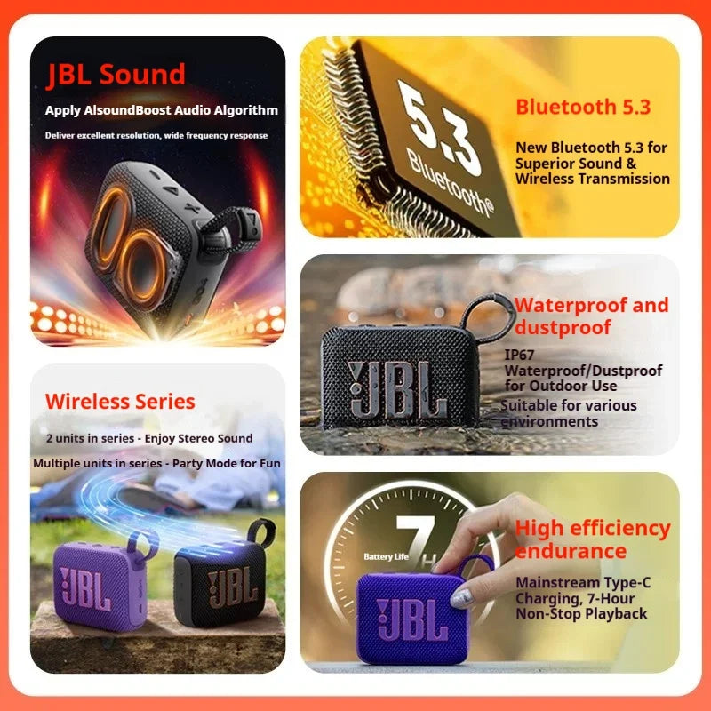 JBL Go 4 Compact large-volume audio system with low power consumption operation and full-device compatibility