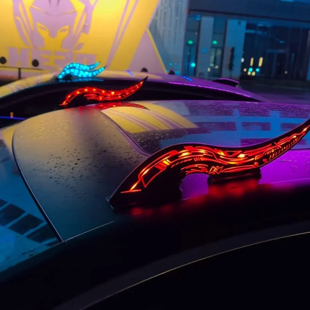 1Set 32 LED Light Modes Dragon Horn Car Roof Fins, Touch Dimmable Waterproof Auto Decoration, Universal Car Exterior Accessory