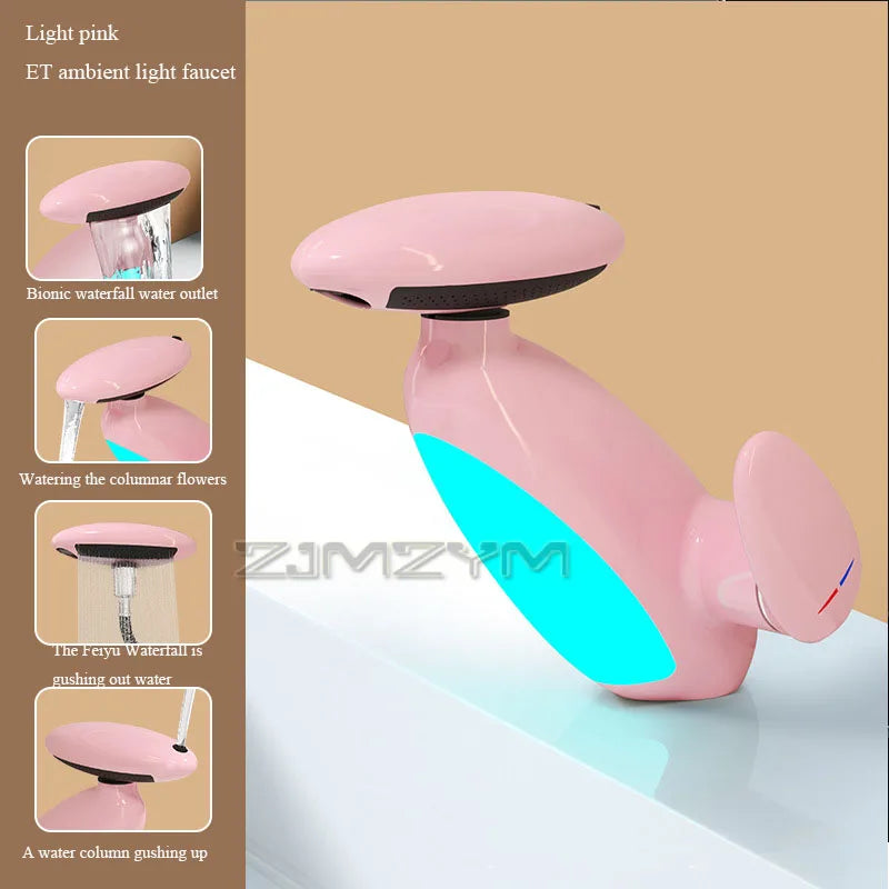 4Modes Outlet LED Basin Faucet 360° Rotatable Pulled Out Tap Temperature Sensitive Sink Faucets Drip-proof Hot Cold Switch Mixer
