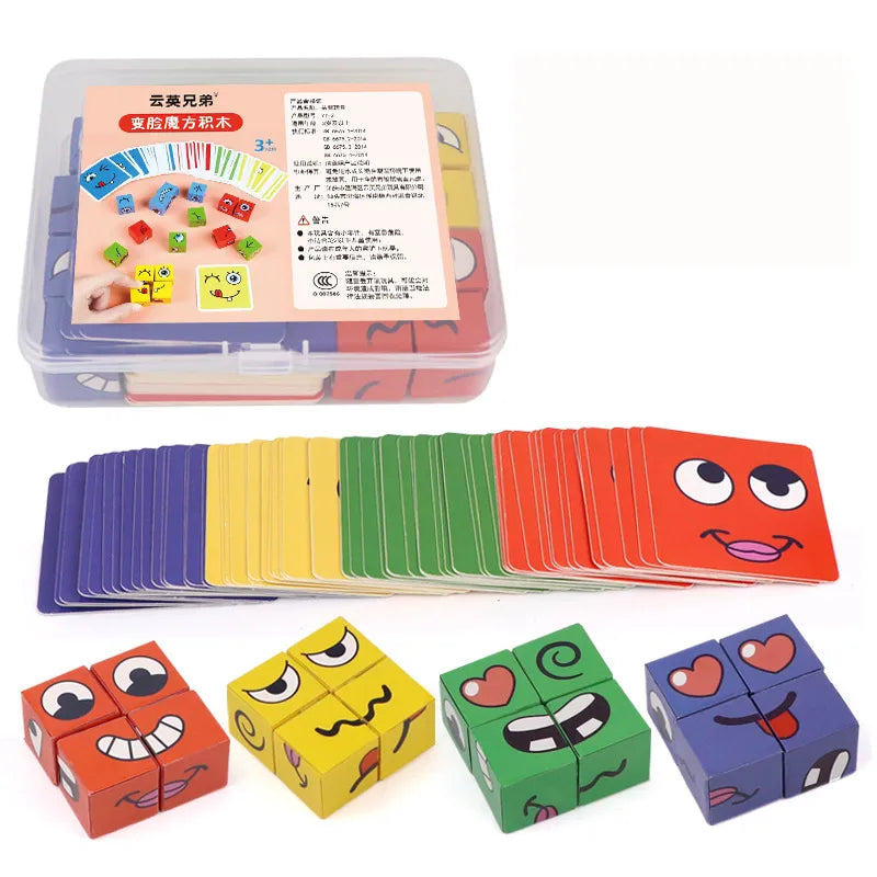 Kids Face Change Expression Puzzle Building Blocks Montessori Cube Table Game Toy Early Educational Toys for Children Gifts - MEACAOFG