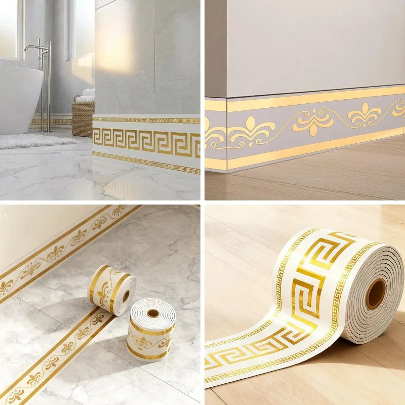 Self Adhesive Skirting Board PVC Soft Wall Trim Strip Waist Line Sticker Waterproof Gold Border Floor Edge Protector Home Decor