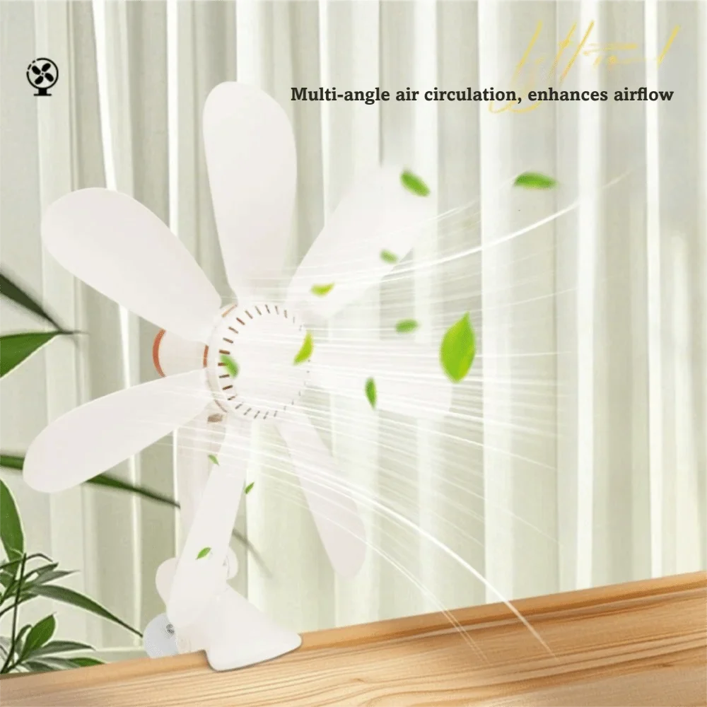 Strong Wind Portable Clip Fan Hollow-out Design Clip Fan Small Personal Fan Powerful Airflow Seven Leaves Personal Cooling Fan