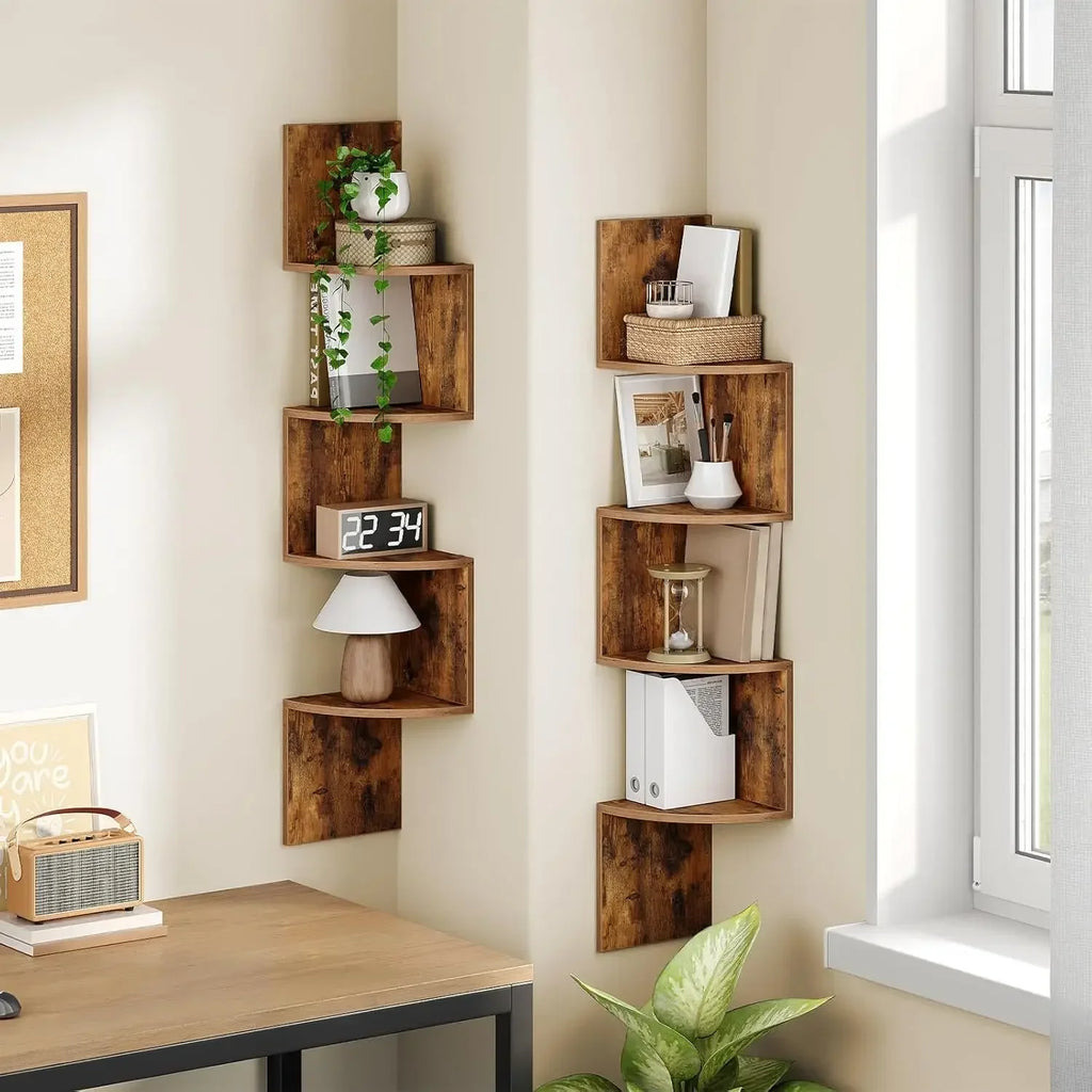 Space Saving Storage for Bedroom, Living Room, Bathroom, Home Office 5-Tier Corner Shelf, Wall Mounted Floating Shelves