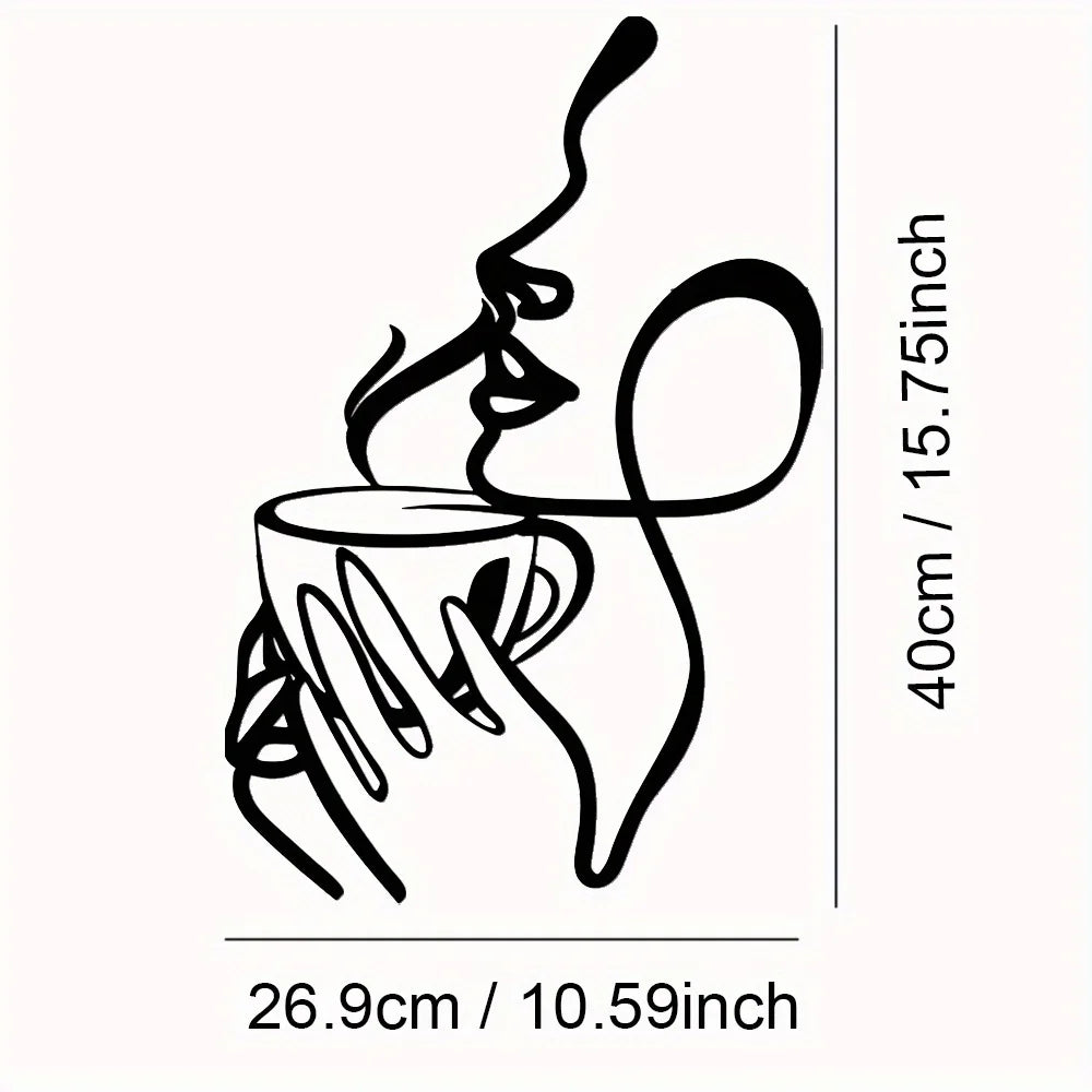 Elegant Woman Line Art Metal Wall Decor Black Iron Sculpture 15.75x10.59 Inch Modern Home Balcony Housewarming Artwork
