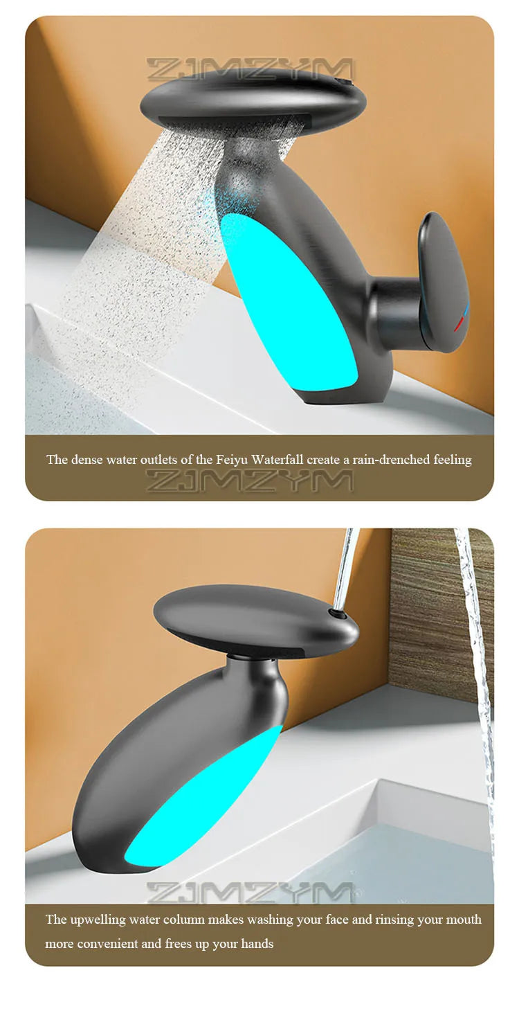 4Modes Outlet LED Basin Faucet 360° Rotatable Pulled Out Tap Temperature Sensitive Sink Faucets Drip-proof Hot Cold Switch Mixer