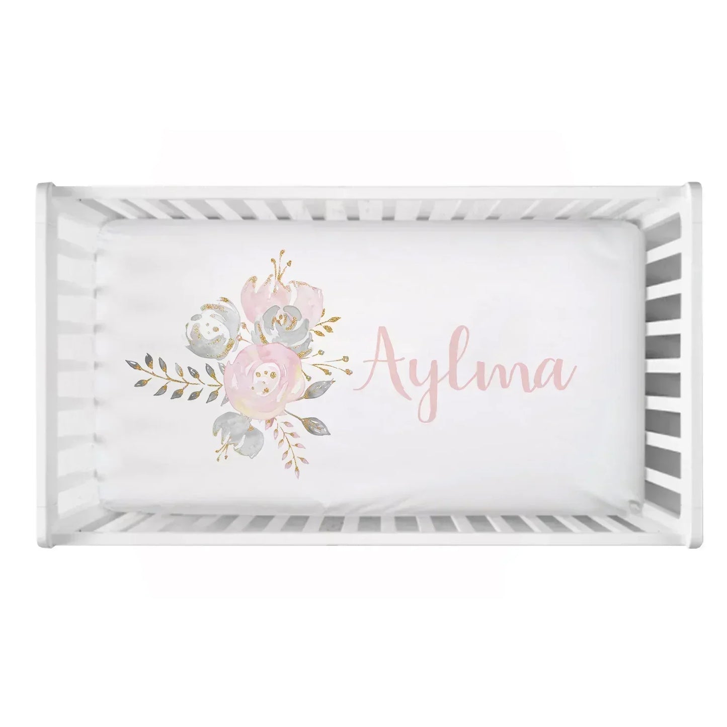 Personalized Name Blush Gold Floral Bedding Set