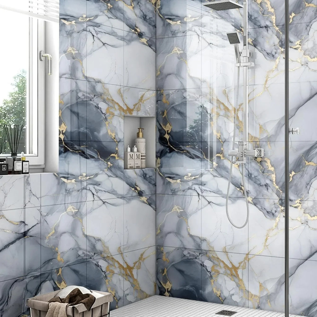 Waterproof Peel and Stick Marble Wall Tiles11.8x11.8 in Self Adhesive PVC Panels for Bathroom Kitchen and Living Room