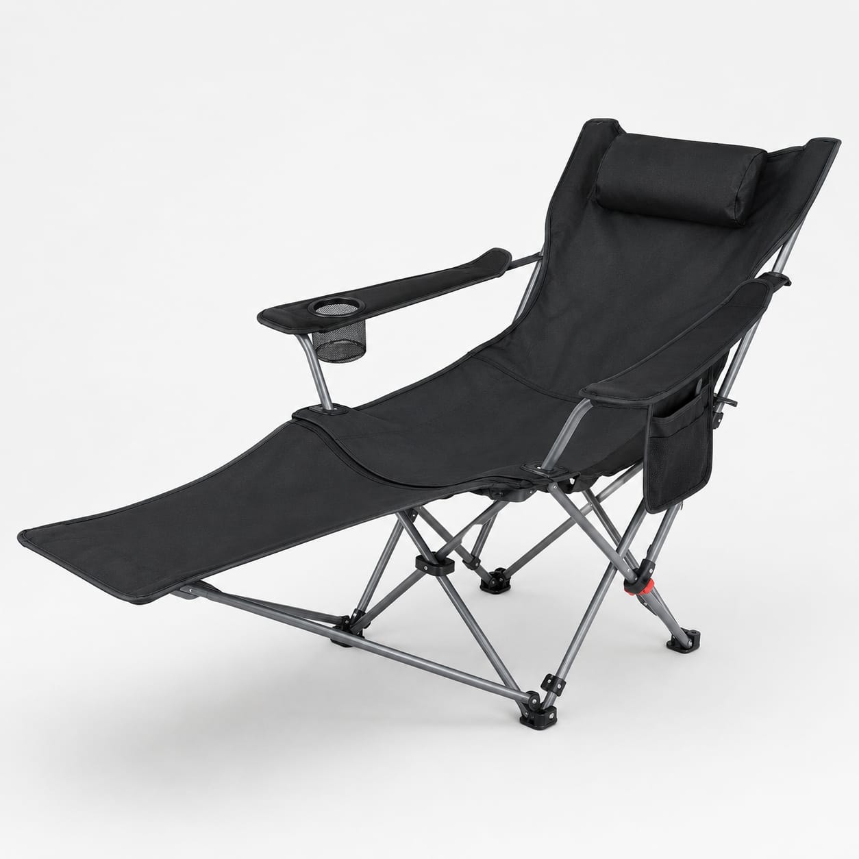 Reclining Camping Chair With Footrest 4-Position Adjustable Outdoor Folding Chair Heavy Duty Portable Camping Lounge Chair With Headrest Cup Holder & Side Pocket For Outdoor Beach Patio Travel