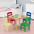 5 Pcs Kids Pine Wood Multicolor Table Chair Set