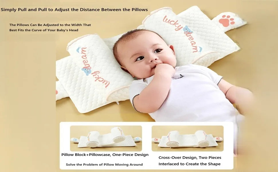 WEIQUEEN Adjustable Baby Head Shaping Pillow - Organic Cotton Anti-Flat Head Syndrome Cushion - Side Sleeper Support for Newborns 0-12 Months