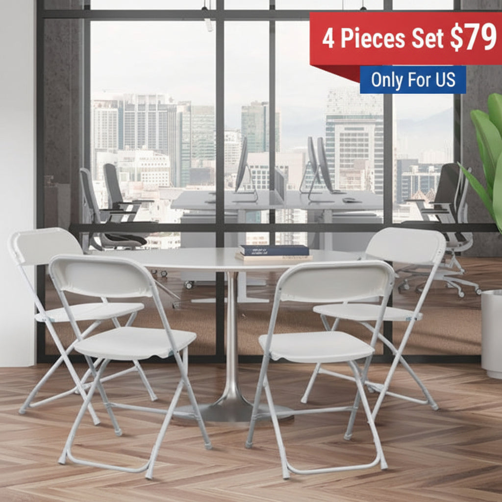 4 Pieces Of White Injection-molded Classic Style Patio Plastic Folding Chairs
