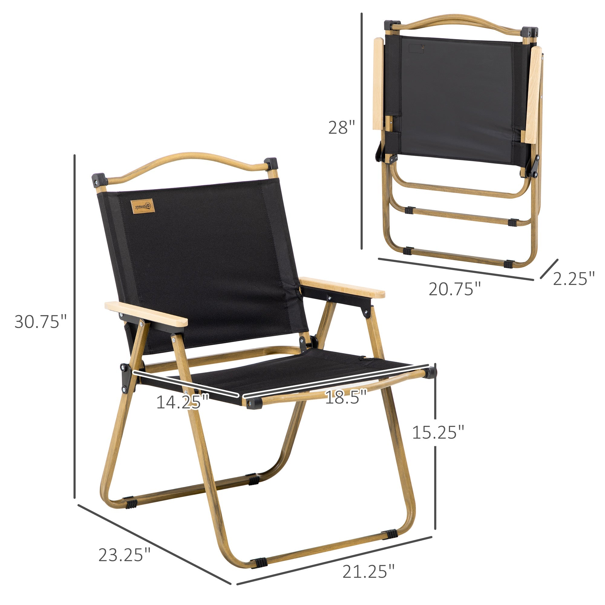 2 Pack Folding Camping Chair, Lightweight & Portable Beach Chairs Armchairs, Perfect for Festivals, Fishing, Picnic and Hiking, Black