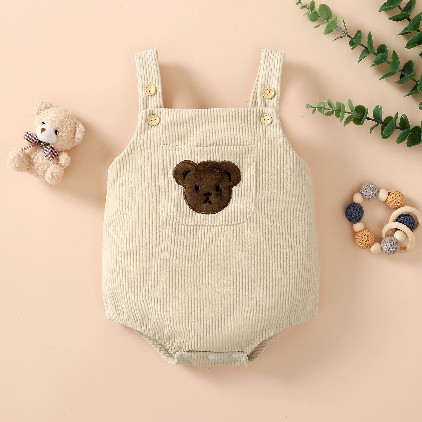 Bear Pocket Ribbed Romper