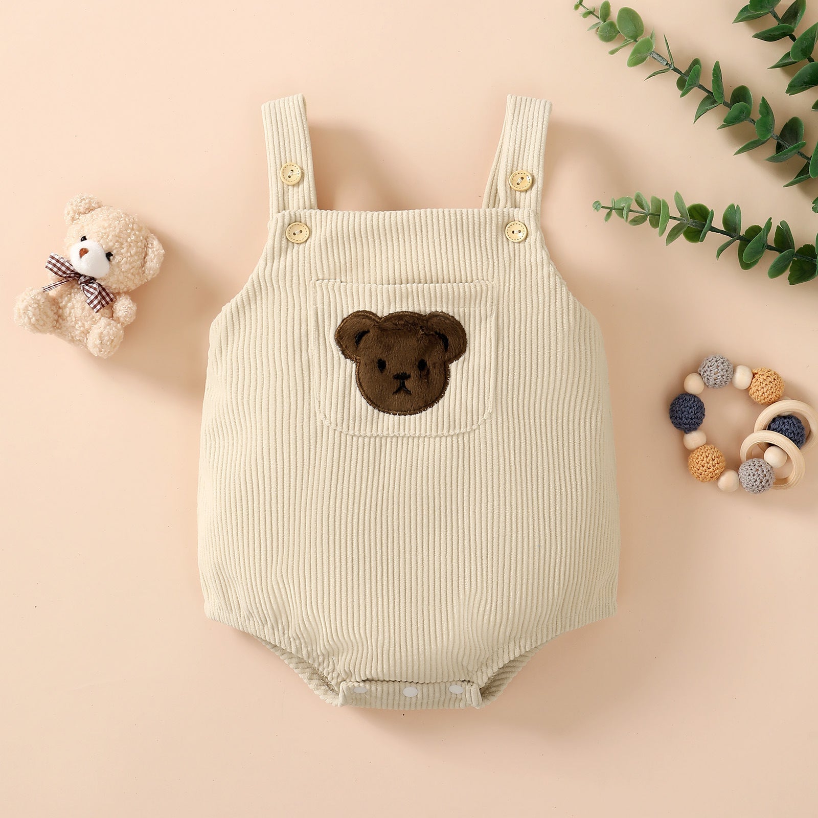 Bear Pocket Ribbed Romper