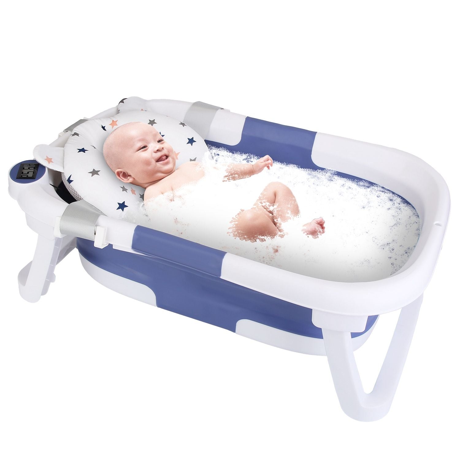 Baby Bath Cushion Mat for Foldable Baby Bathtub with Built-in Thermometer