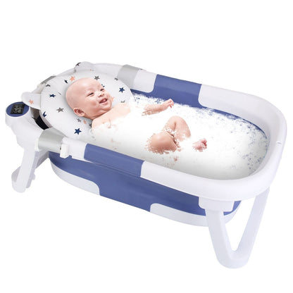 Baby Bath Cushion Mat for Foldable Baby Bathtub with Built-in Thermometer