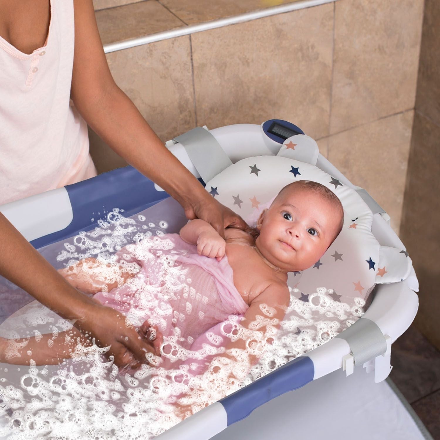 Baby Bath Cushion Mat for Foldable Baby Bathtub with Built-in Thermometer