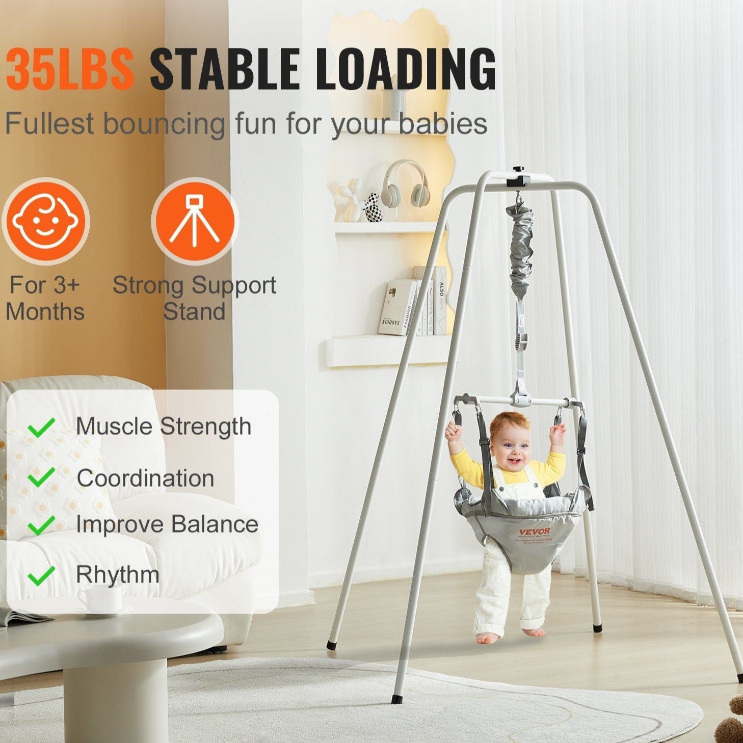 ActiveBounce™ Foldable Baby Activity Bouncer with Stable Stand & Premium Spring