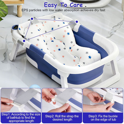 Baby Bath Cushion Mat for Foldable Baby Bathtub with Built-in Thermometer