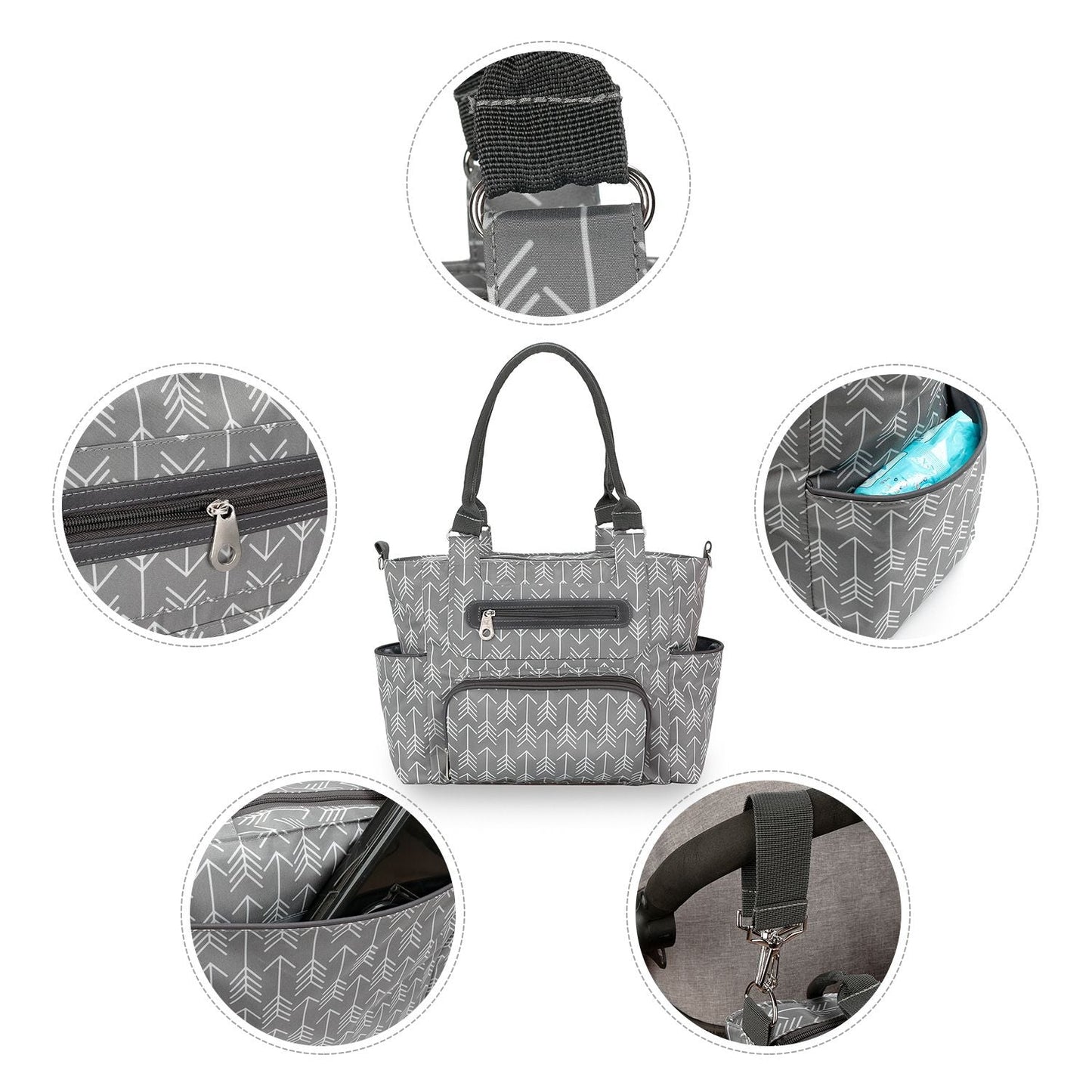 Deluxe Lightweight Large Diaper Bag 7 Pieces Set