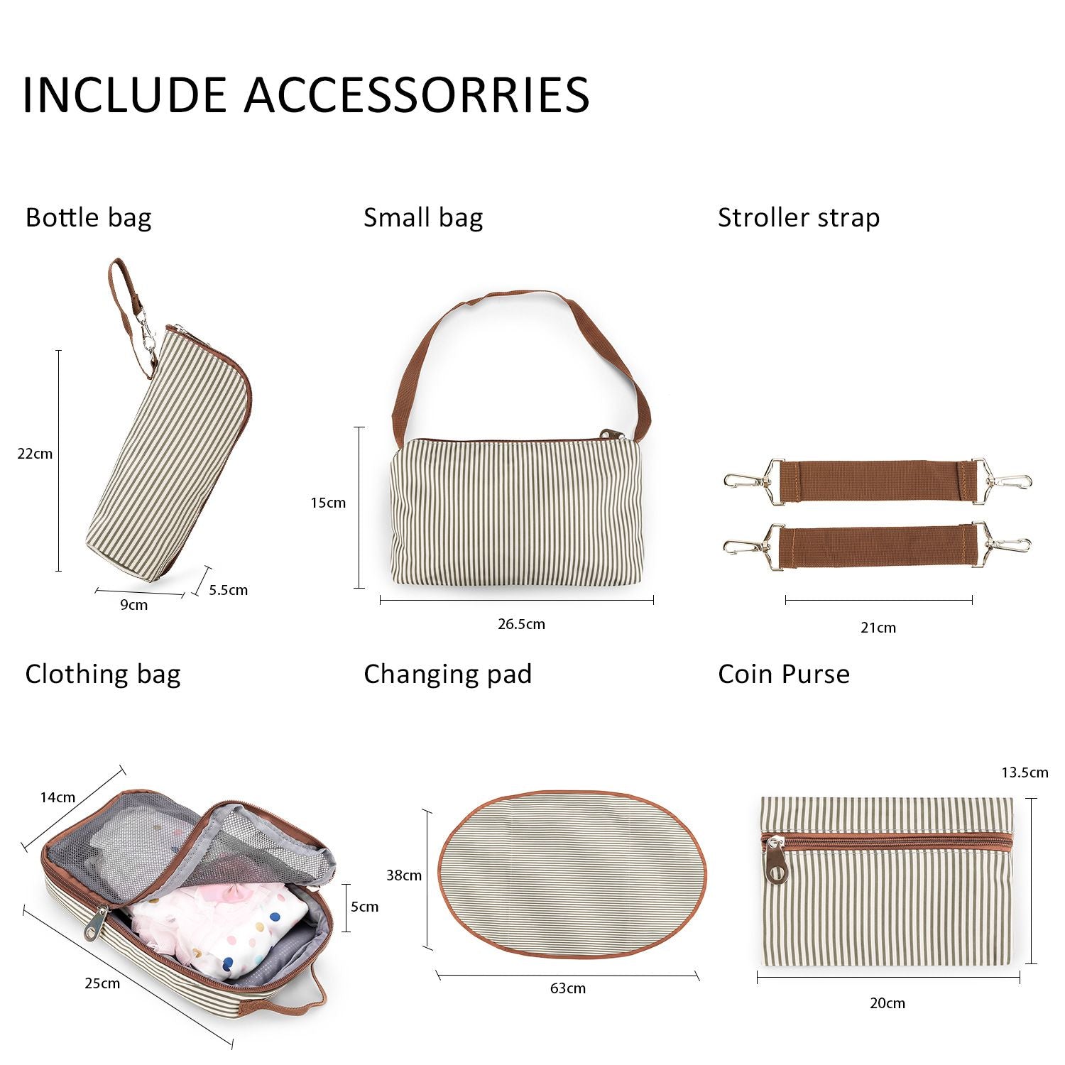 Deluxe Lightweight Large Diaper Bag 7 Pieces Set
