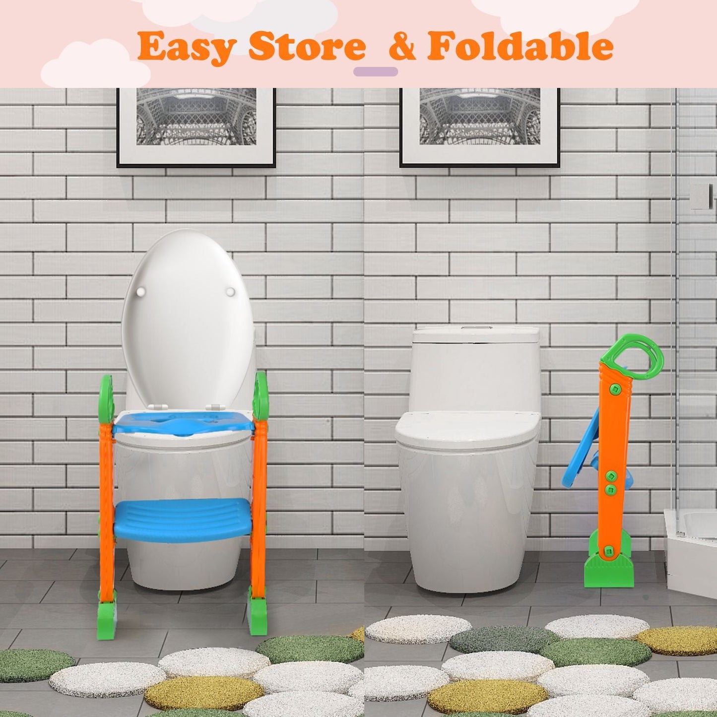 Foldable Potty Seat with Step Stool Ladder & Splash Guard
