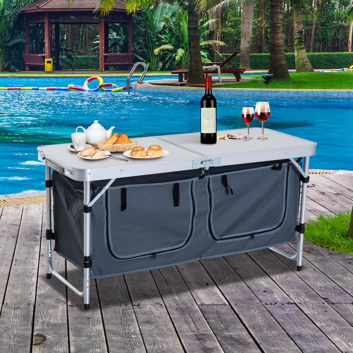47" Portable Camping Table Aluminum Picnic Folding Camping Table with Carrying Handle and Storage Organizer