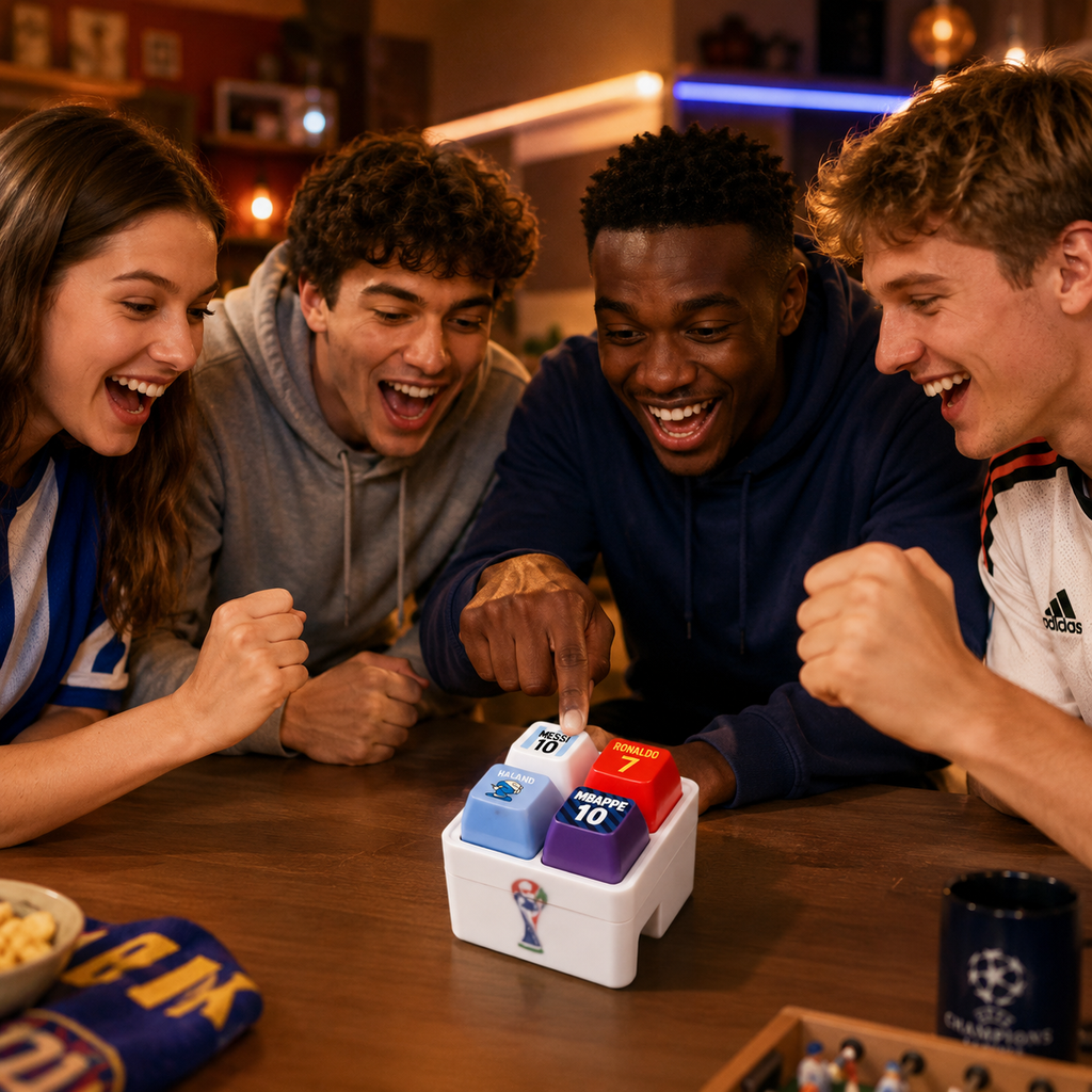 Football Star Sound & Light Button Toy – Ronaldo, Messi, Mbappé & Haaland Fan Desk Game and Soccer Gift