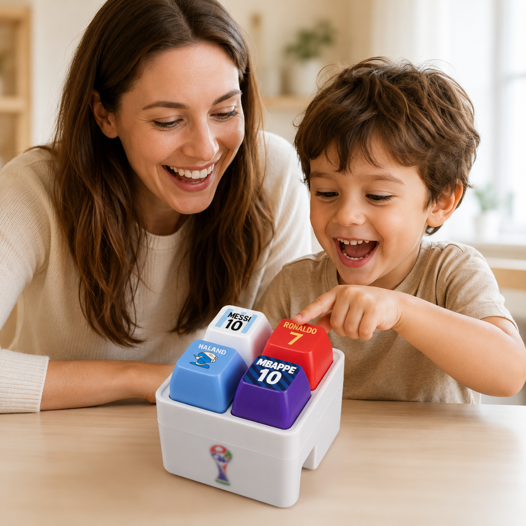 Football Star Sound & Light Button Toy – Ronaldo, Messi, Mbappé & Haaland Fan Desk Game and Soccer Gift