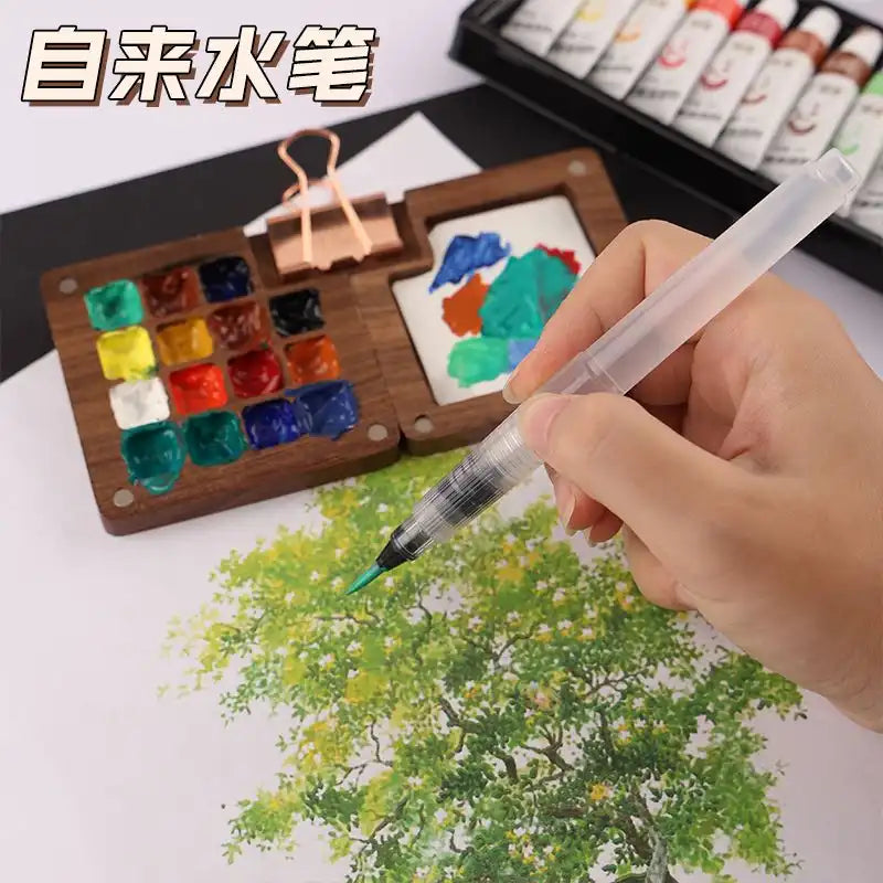 WEIQUEENpaint box Walnut Raw Material Box Mini Portable Drawing Board Travel Sketching Carry-on Walnut Box with Grid Set