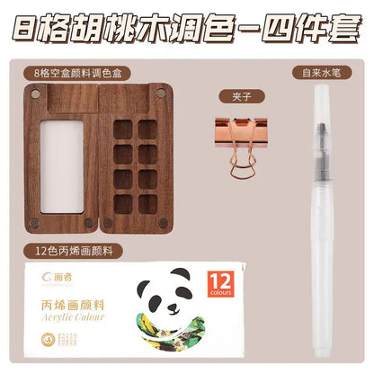 WEIQUEENpaint box Walnut Raw Material Box Mini Portable Drawing Board Travel Sketching Carry-on Walnut Box with Grid Set