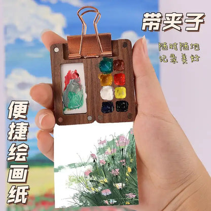 WEIQUEENpaint box Walnut Raw Material Box Mini Portable Drawing Board Travel Sketching Carry-on Walnut Box with Grid Set