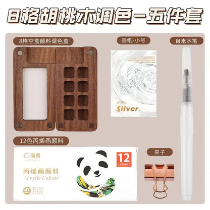 WEIQUEENpaint box Walnut Raw Material Box Mini Portable Drawing Board Travel Sketching Carry-on Walnut Box with Grid Set