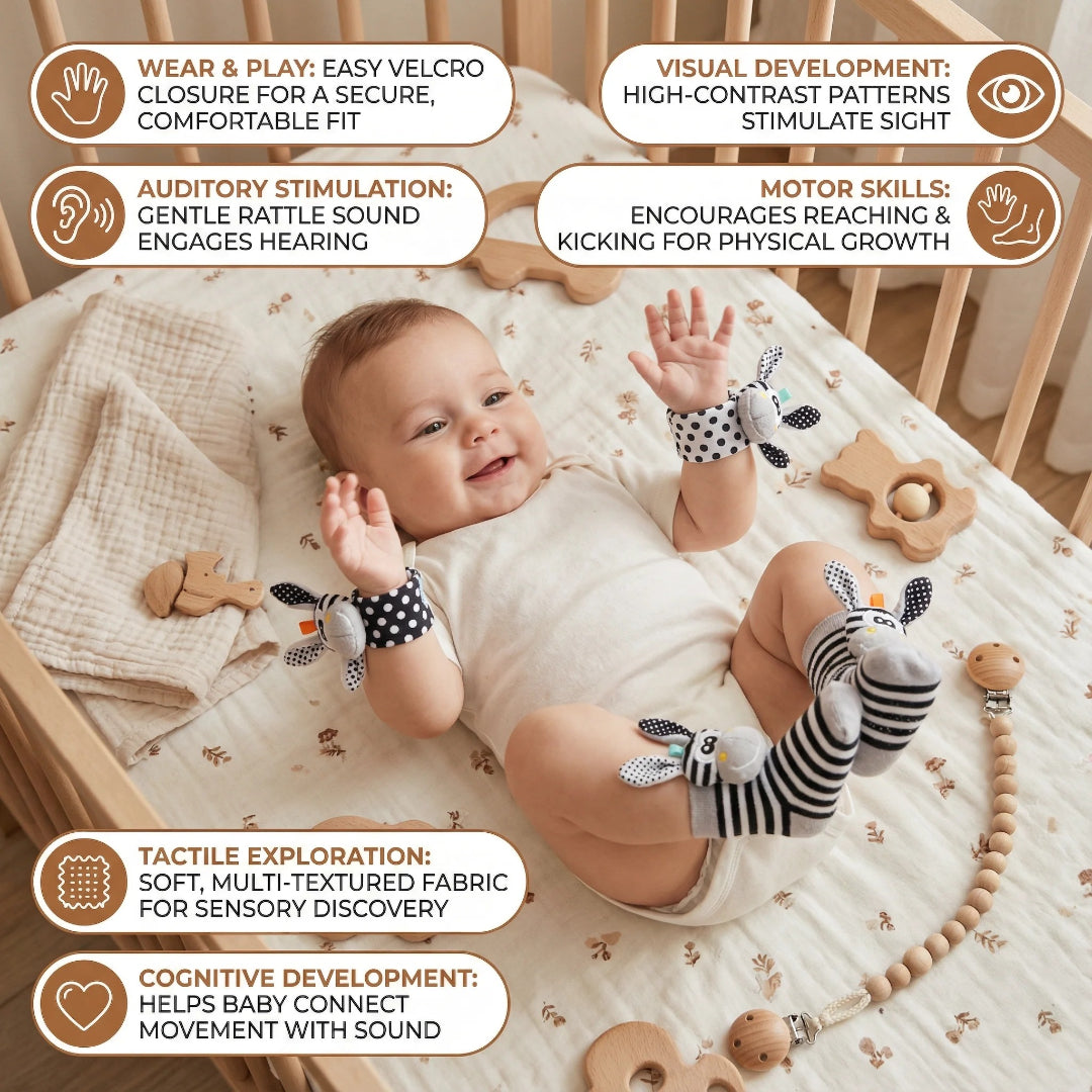 Soft Sensory Wrist Rattles and Socks Set